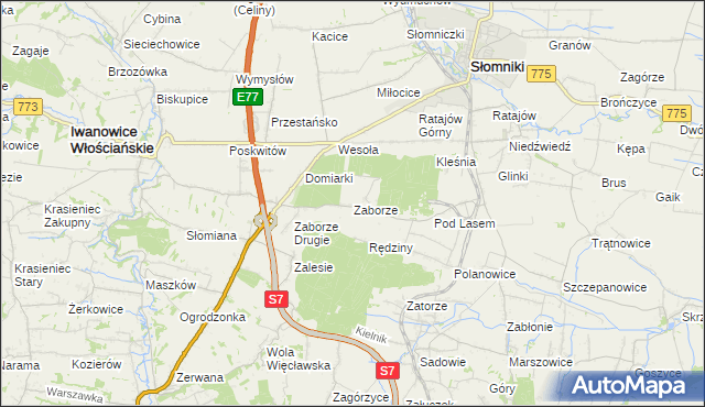 mapa Zaborze gmina Słomniki, Zaborze gmina Słomniki na mapie Targeo