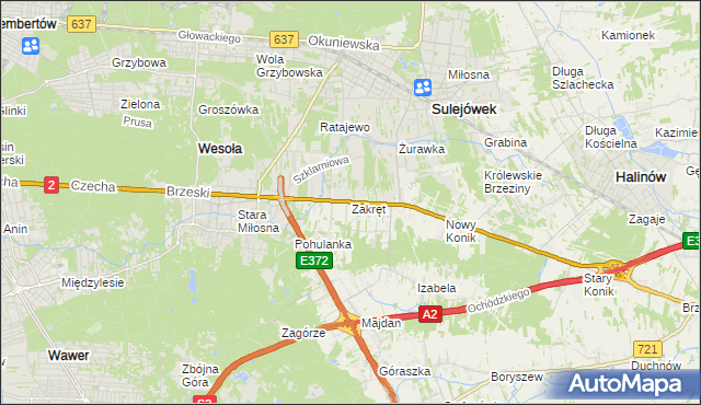 mapa Zakręt gmina Wiązowna, Zakręt gmina Wiązowna na mapie Targeo