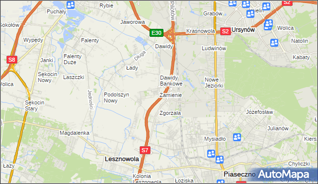 mapa Zamienie gmina Lesznowola, Zamienie gmina Lesznowola na mapie Targeo