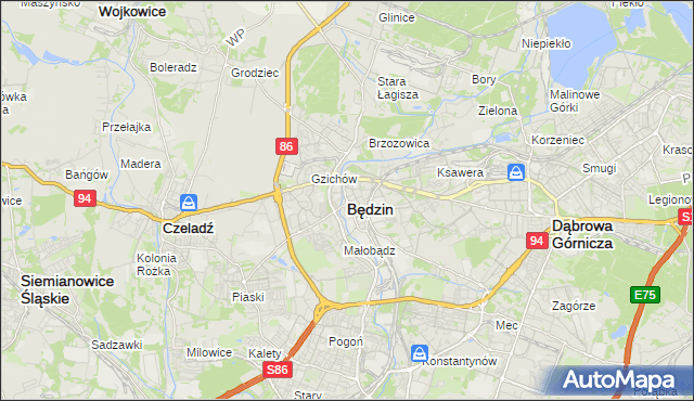 mapa Będzin, Będzin na mapie Targeo