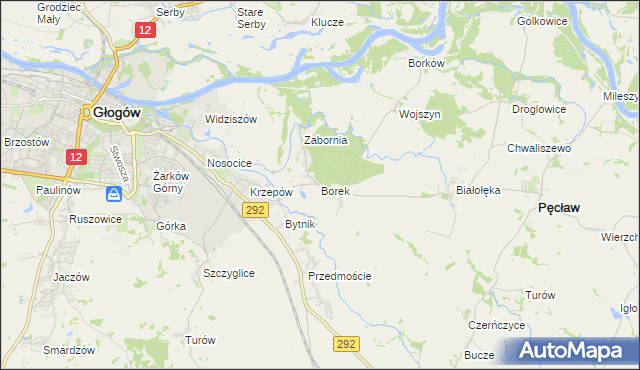 mapa Borek gmina Głogów, Borek gmina Głogów na mapie Targeo