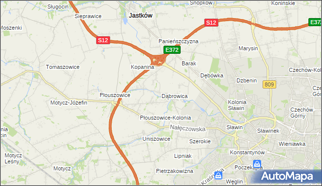 mapa Dąbrowica gmina Jastków, Dąbrowica gmina Jastków na mapie Targeo