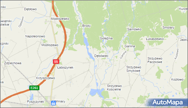 mapa Dębówiec gmina Gniezno, Dębówiec gmina Gniezno na mapie Targeo