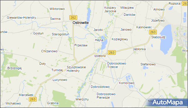 mapa Izdebno gmina Ostrowite, Izdebno gmina Ostrowite na mapie Targeo