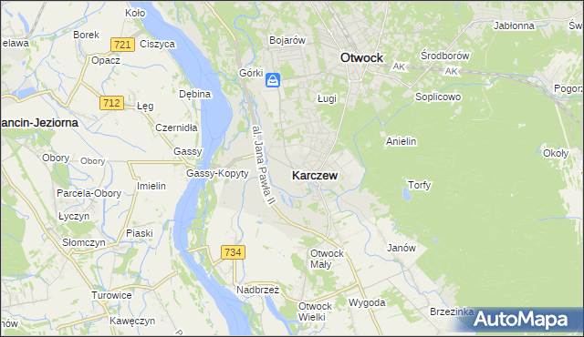 mapa Karczew powiat otwocki, Karczew powiat otwocki na mapie Targeo