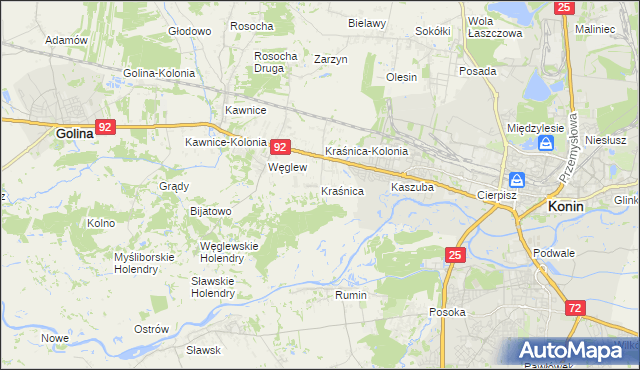 mapa Kraśnica gmina Golina, Kraśnica gmina Golina na mapie Targeo