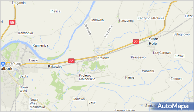 mapa Królewo gmina Stare Pole, Królewo gmina Stare Pole na mapie Targeo