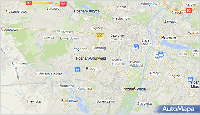 mapa Łazarz gmina Poznań, Łazarz gmina Poznań na mapie Targeo