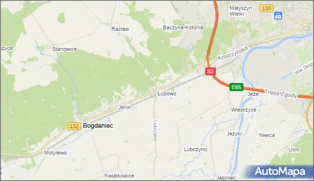 mapa Łupowo gmina Bogdaniec, Łupowo gmina Bogdaniec na mapie Targeo