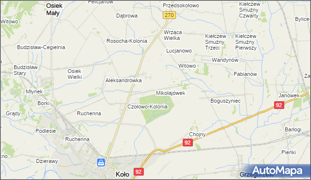 mapa Mikołajówek gmina Koło, Mikołajówek gmina Koło na mapie Targeo