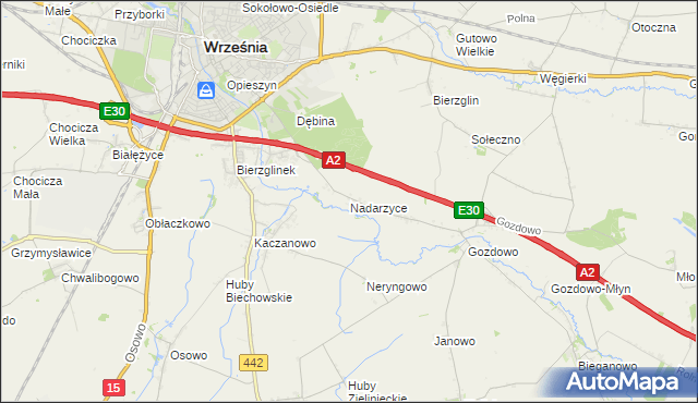 mapa Nadarzyce gmina Września, Nadarzyce gmina Września na mapie Targeo