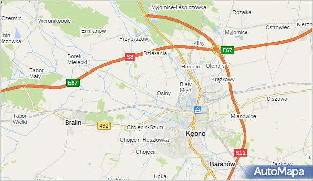 mapa Osiny gmina Kępno, Osiny gmina Kępno na mapie Targeo