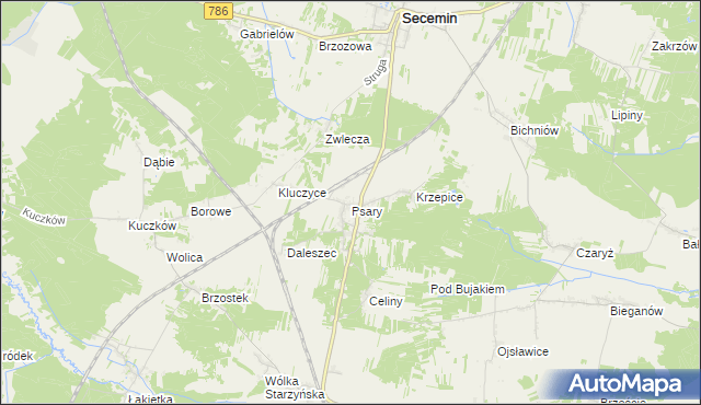 mapa Psary gmina Secemin, Psary gmina Secemin na mapie Targeo