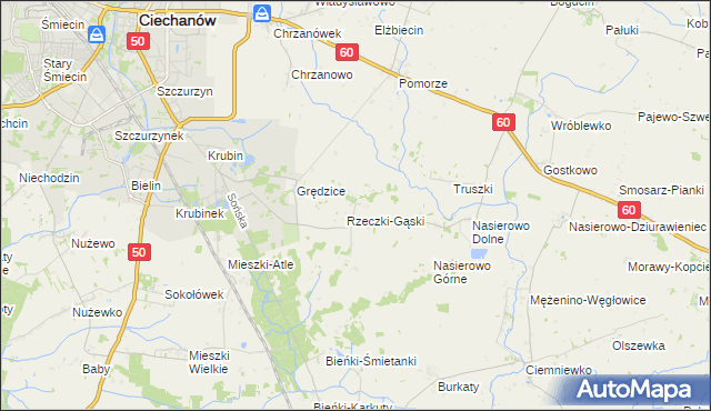 mapa Rzeczki gmina Ciechanów, Rzeczki gmina Ciechanów na mapie Targeo