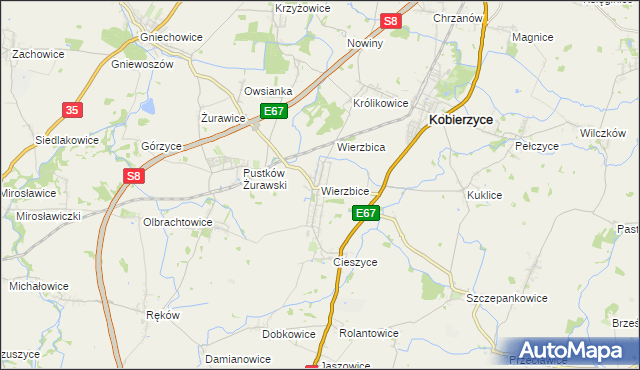 mapa Wierzbice, Wierzbice na mapie Targeo