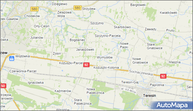 mapa Wymysłów gmina Sochaczew, Wymysłów gmina Sochaczew na mapie Targeo