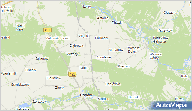 mapa Annolesie gmina Popów, Annolesie gmina Popów na mapie Targeo