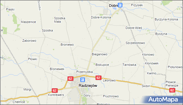 mapa Bieganowo gmina Radziejów, Bieganowo gmina Radziejów na mapie Targeo