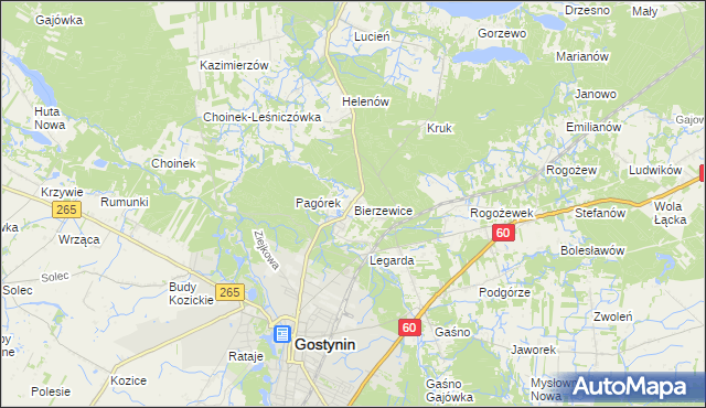 mapa Bierzewice, Bierzewice na mapie Targeo