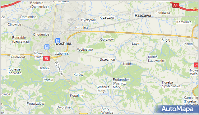 mapa Brzeźnica gmina Bochnia, Brzeźnica gmina Bochnia na mapie Targeo