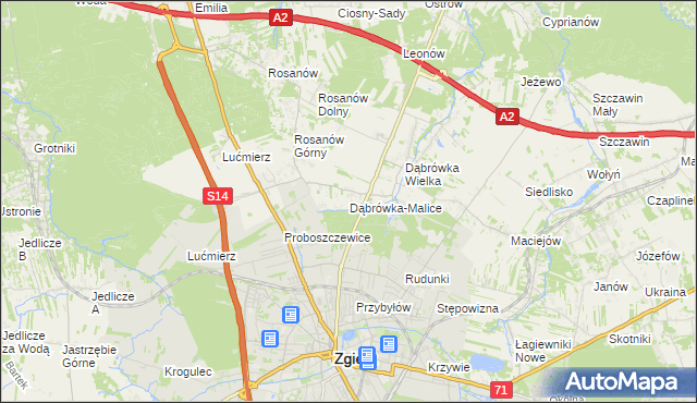 mapa Dąbrówka-Malice, Dąbrówka-Malice na mapie Targeo