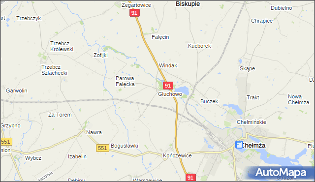 mapa Głuchowo gmina Chełmża, Głuchowo gmina Chełmża na mapie Targeo