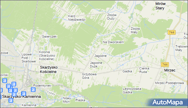 mapa Jagodne gmina Mirzec, Jagodne gmina Mirzec na mapie Targeo