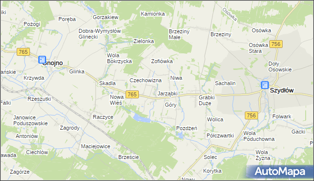 mapa Jarząbki gmina Gnojno, Jarząbki gmina Gnojno na mapie Targeo