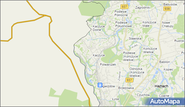 mapa Kaczyce gmina Zebrzydowice, Kaczyce gmina Zebrzydowice na mapie Targeo