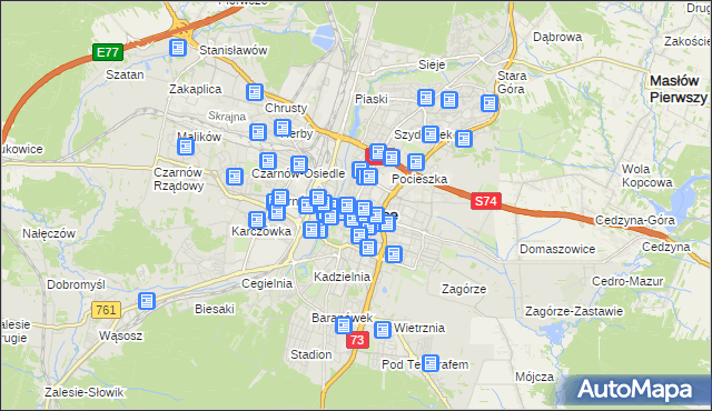 mapa Kielc, Kielce na mapie Targeo