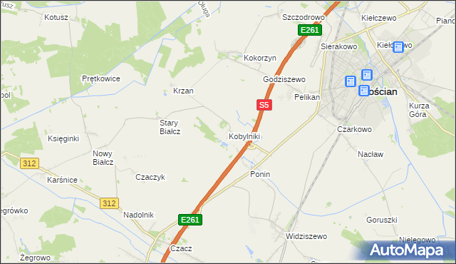 mapa Kobylniki gmina Kościan, Kobylniki gmina Kościan na mapie Targeo