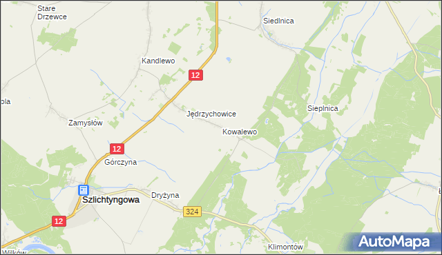 mapa Kowalewo gmina Szlichtyngowa, Kowalewo gmina Szlichtyngowa na mapie Targeo