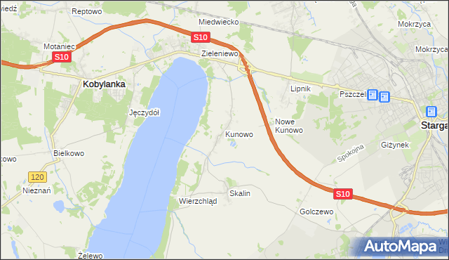 mapa Kunowo gmina Kobylanka, Kunowo gmina Kobylanka na mapie Targeo