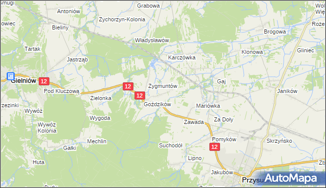 mapa Marysin gmina Gielniów, Marysin gmina Gielniów na mapie Targeo