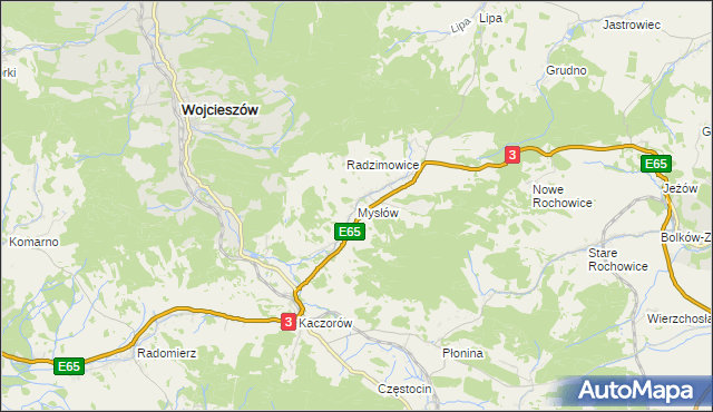 mapa Mysłów gmina Bolków, Mysłów gmina Bolków na mapie Targeo