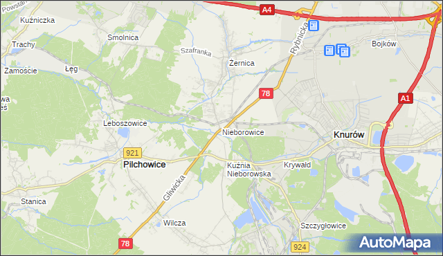 mapa Nieborowice, Nieborowice na mapie Targeo