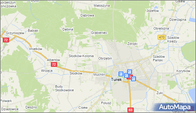 mapa Obrzębin, Obrzębin na mapie Targeo