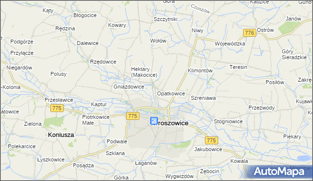 mapa Opatkowice gmina Proszowice, Opatkowice gmina Proszowice na mapie Targeo
