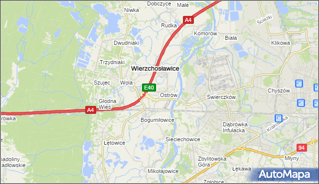 mapa Ostrów gmina Wierzchosławice, Ostrów gmina Wierzchosławice na mapie Targeo