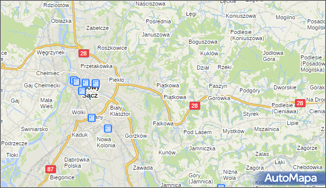 mapa Piątkowa gmina Chełmiec, Piątkowa gmina Chełmiec na mapie Targeo