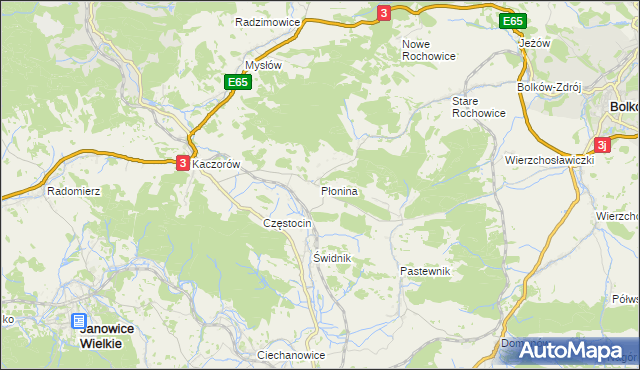 mapa Płonina gmina Bolków, Płonina gmina Bolków na mapie Targeo