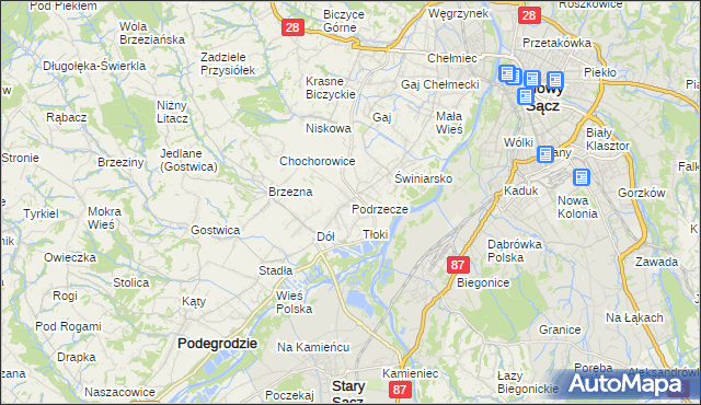 mapa Podrzecze gmina Podegrodzie, Podrzecze gmina Podegrodzie na mapie Targeo