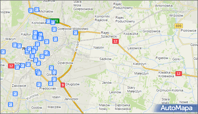 mapa Sadków gmina Jedlnia-Letnisko, Sadków gmina Jedlnia-Letnisko na mapie Targeo