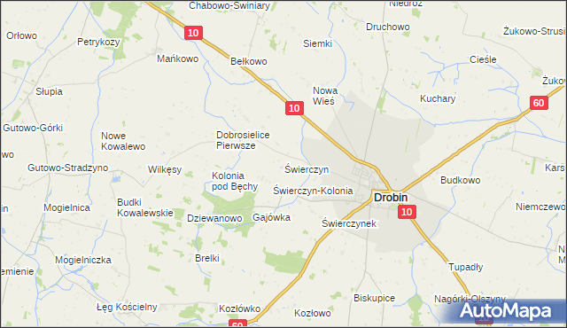 mapa Świerczyn gmina Drobin, Świerczyn gmina Drobin na mapie Targeo