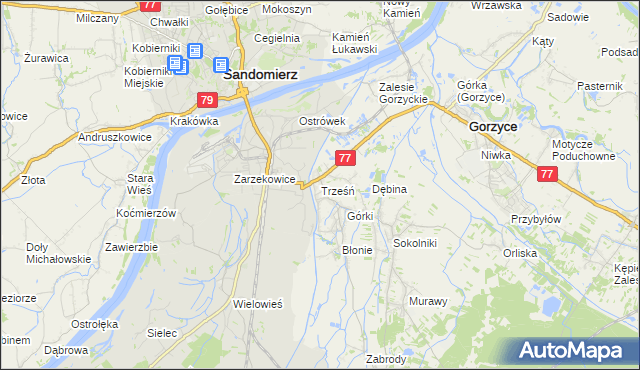 mapa Trześń gmina Gorzyce, Trześń gmina Gorzyce na mapie Targeo