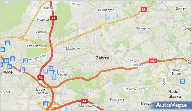 mapa Zabrza, Zabrze na mapie Targeo