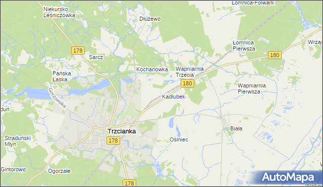 mapa Kadłubek gmina Trzcianka, Kadłubek gmina Trzcianka na mapie Targeo