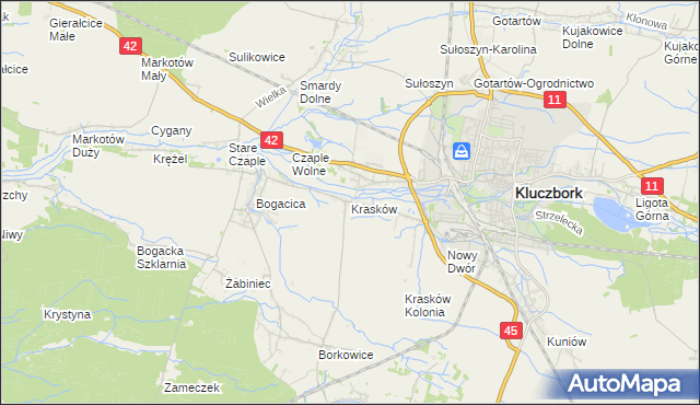 mapa Krasków gmina Kluczbork, Krasków gmina Kluczbork na mapie Targeo