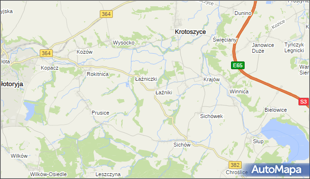 mapa Łaźniki gmina Złotoryja, Łaźniki gmina Złotoryja na mapie Targeo