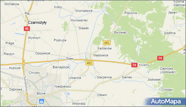 mapa Masłowice gmina Wieluń, Masłowice gmina Wieluń na mapie Targeo